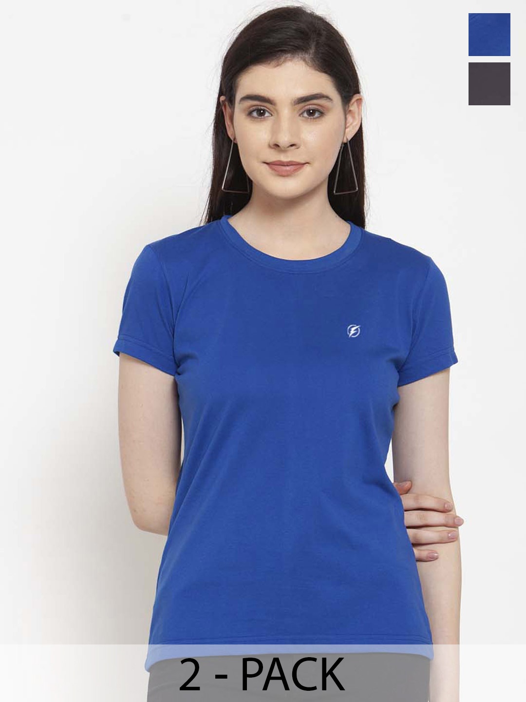 

Friskers Pack of 2 Round Neck Cotton Slim Fit T-shirt, Blue