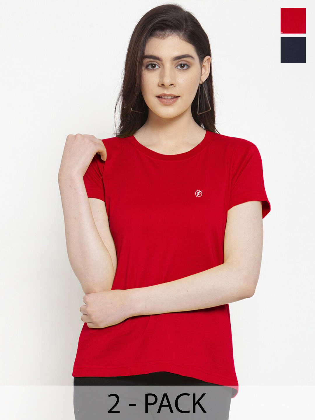 

Friskers Pack Of 2 Round Neck Pure Cotton Slim Fit T-shirts, Red