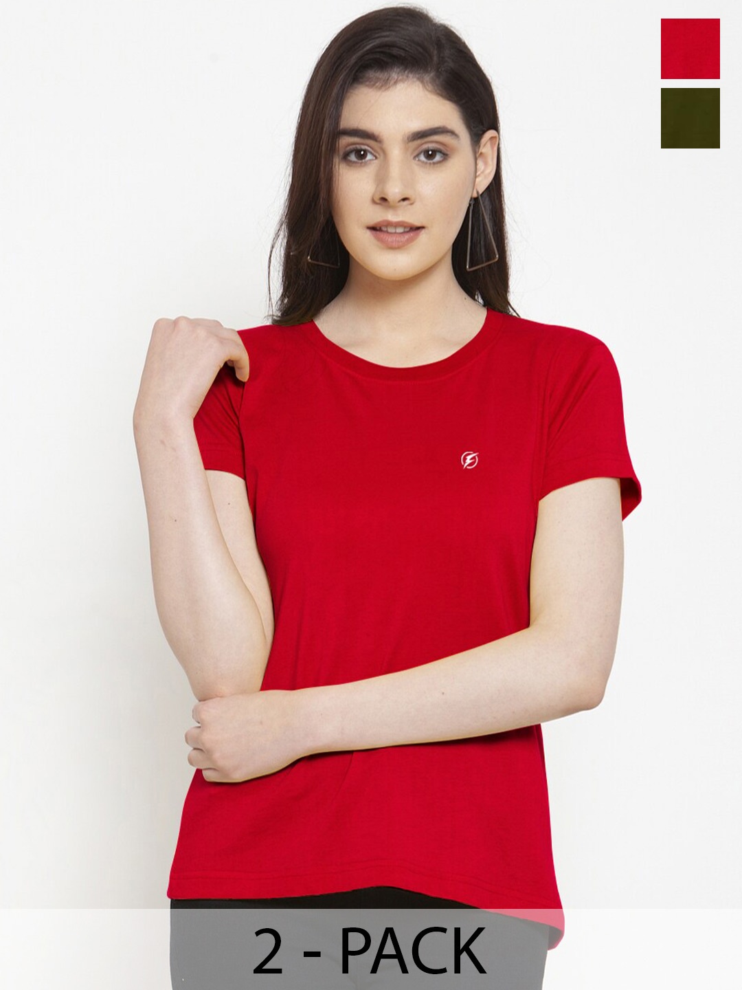 

Friskers Pack Of 2 Round Neck Pure Cotton Slim Fit T-shirts, Red