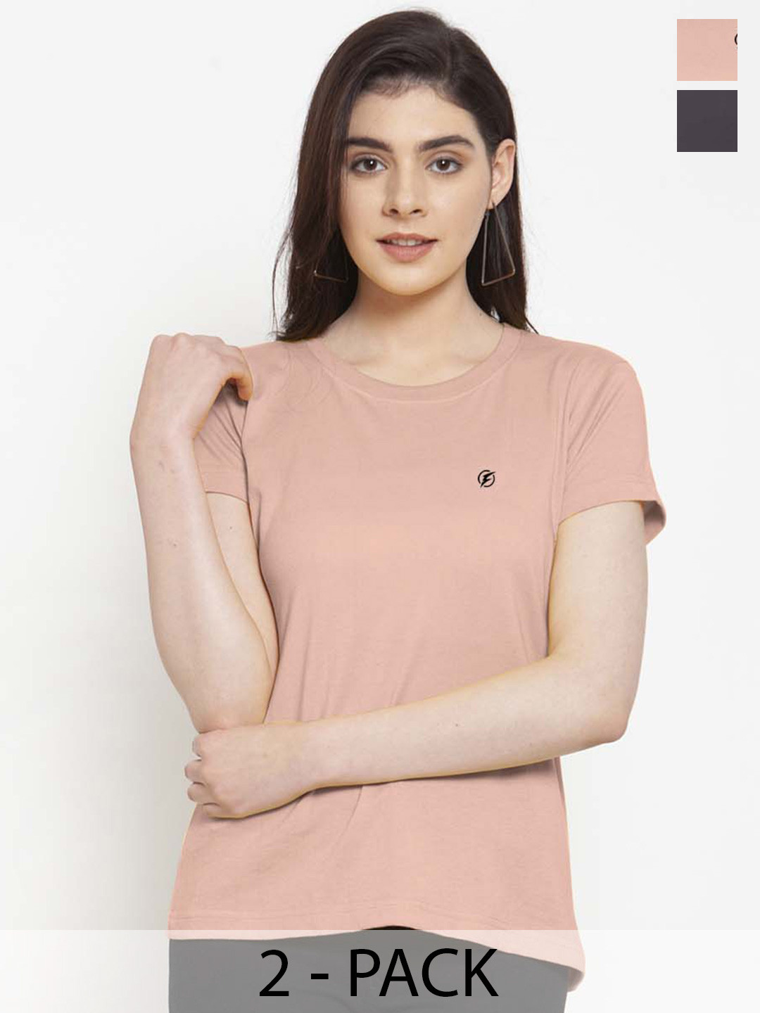 

Friskers Pack Of 2 Round Neck Pure Cotton Slim Fit T-shirts, Coral