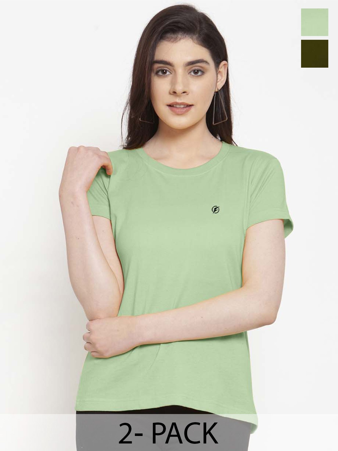 

Friskers Pack Of 2 Round Neck Pure Cotton Slim Fit T-shirts, Sea green
