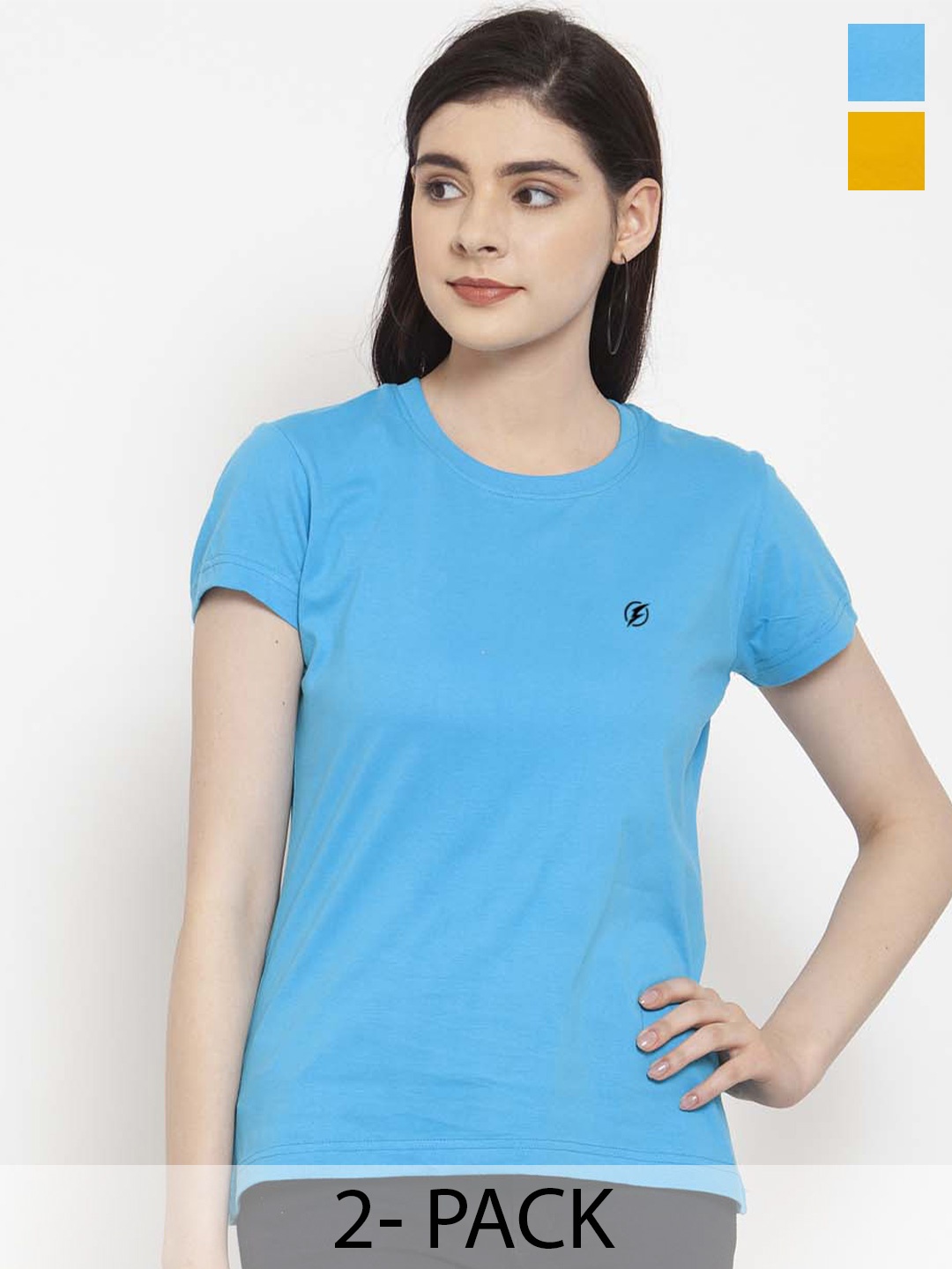 

Friskers Pack Of 2 Slim Fit Round Neck Cotton T-shirts, Turquoise blue