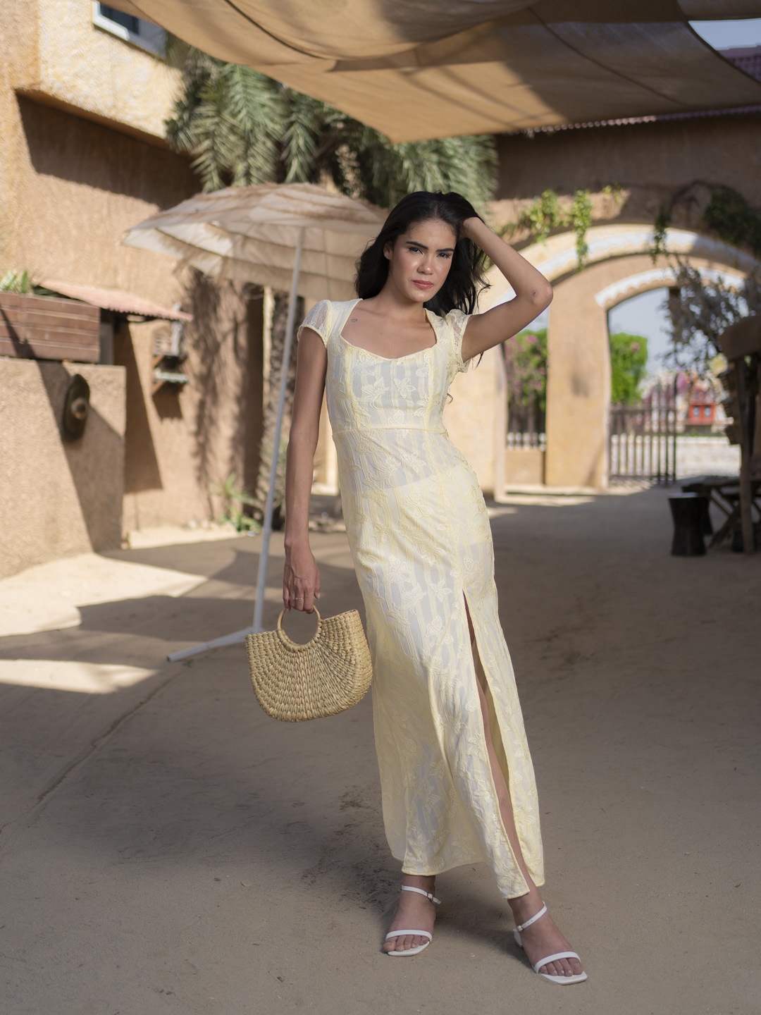

Stylecast X Hersheinbox Lace Sheath Maxi Dress, Beige