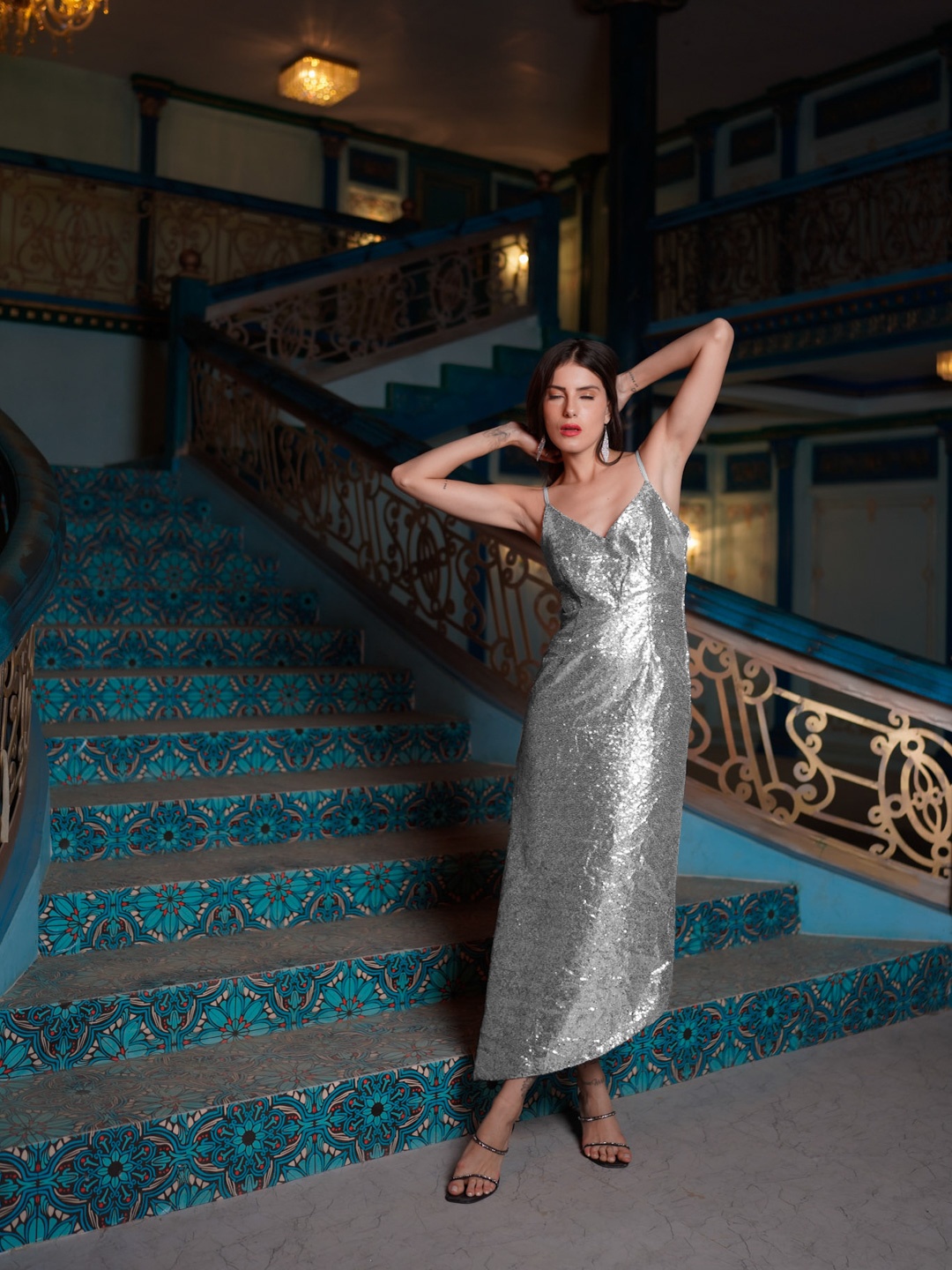 

Stylecast X Hersheinbox Sequined A-Line Maxi Dress, Silver