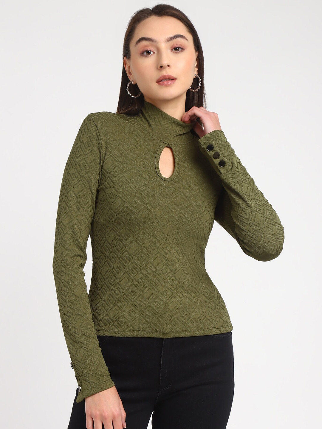 

GUESS High Neck Regular Top, Green