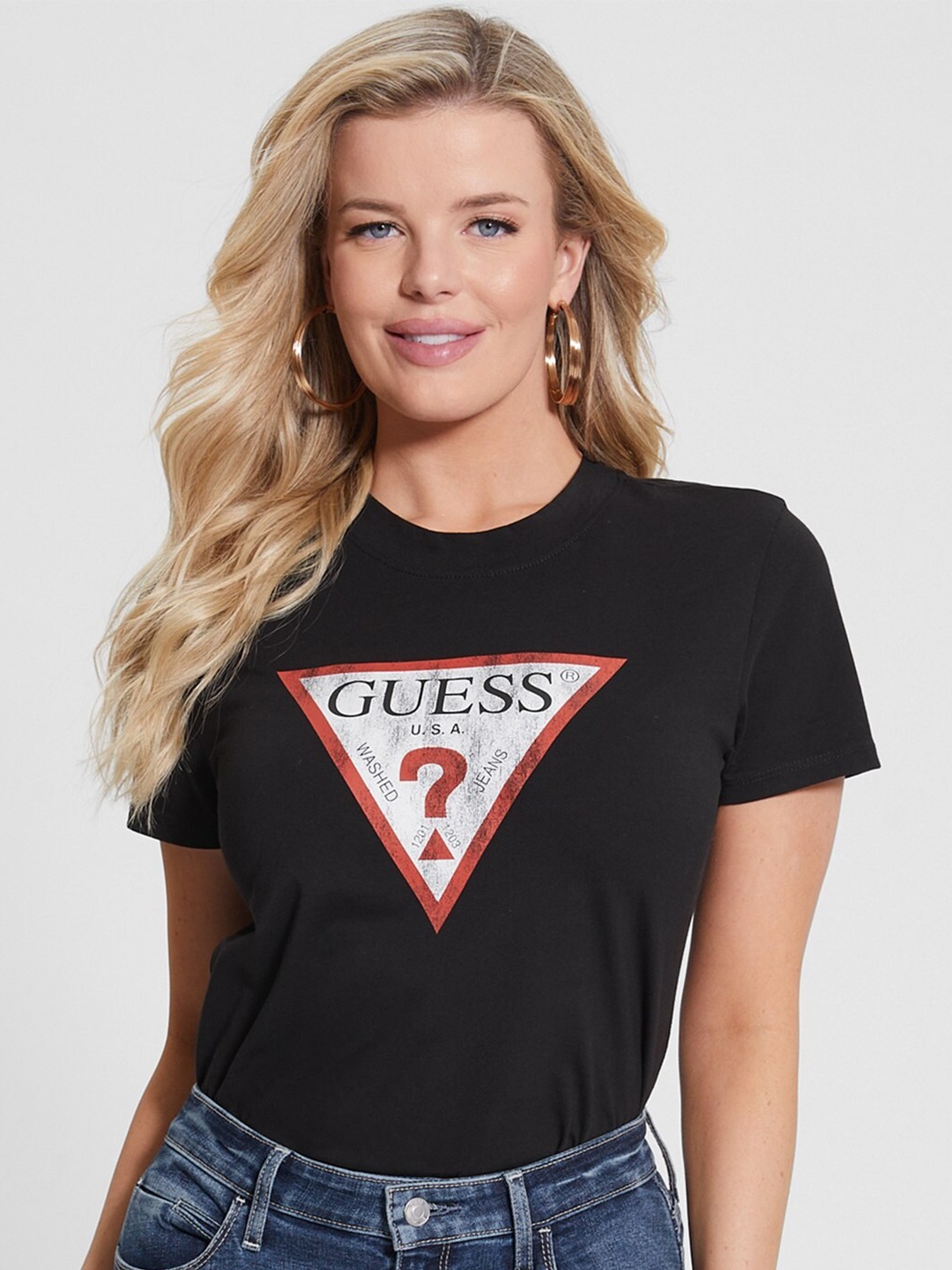 

GUESS Classic Typography Printed Cotton T-shirt, Black