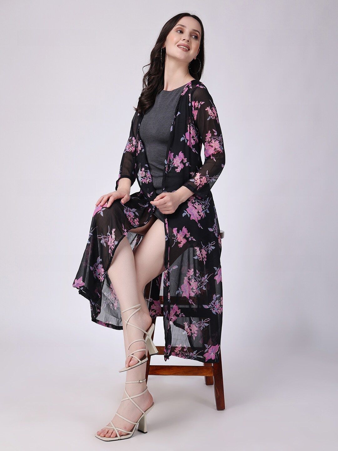 

SCORPIUS Printed Longline Shrug, Black