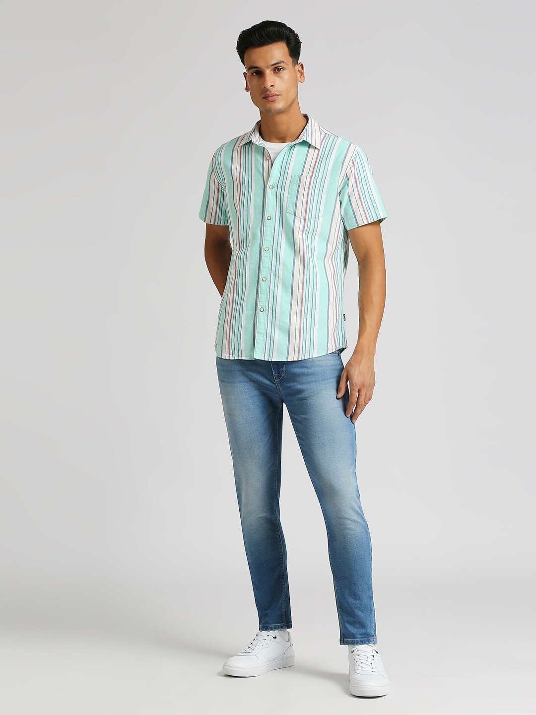

Pepe Jeans Multi Striped Short Sleeves Pure Cotton Oxford Casual Shirt, Blue