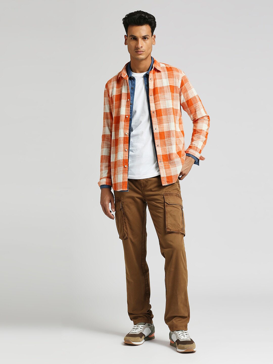 

Pepe Jeans Pure Cotton Checked Casual Shirt, Orange