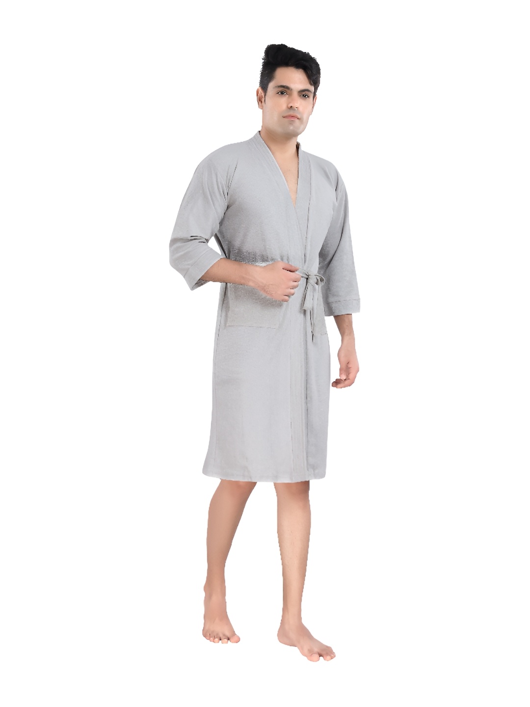 

HotGown Men Full Sleeves Bathrobe, Grey