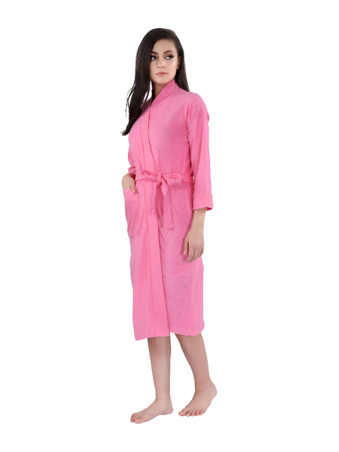 

HotGown Women Terry Cotton Full Sleeves Bathrobe, Pink