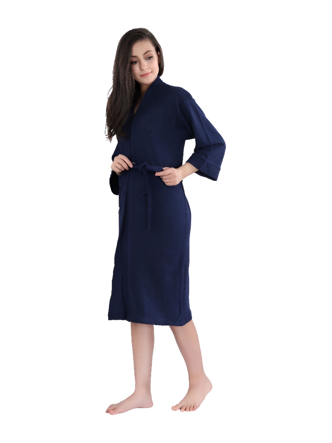 

HotGown Women Terry Cotton Full Sleeves Bathrobe, Navy blue