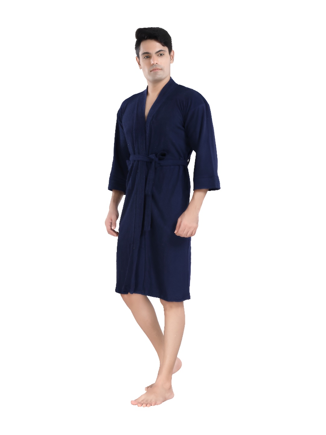 

HotGown Men Terry Cotton Full Sleeves Bathrobe, Navy blue