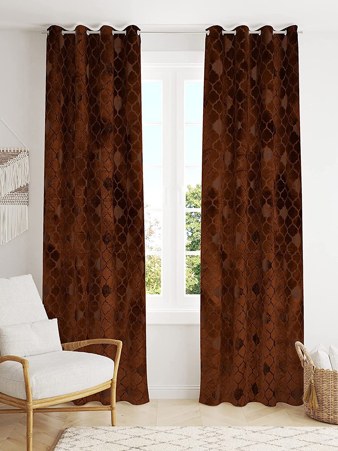 

RIDHAAN Brown 2 Pieces Ethnic Motifs Room Darkening Long Door Curtains