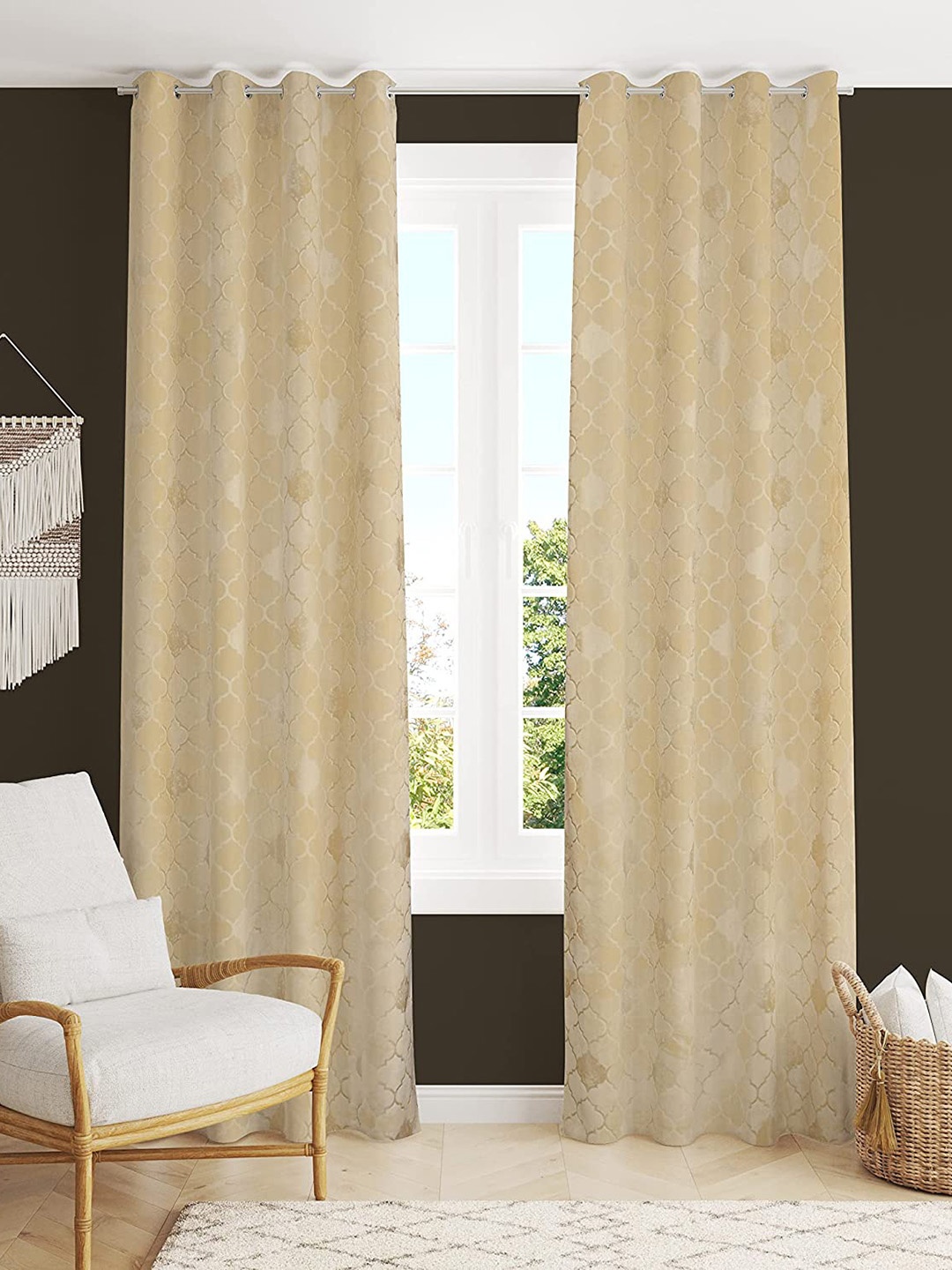 

RIDHAAN Cream-Coloured 2 Pieces Ethnic Motifs Room Darkening Door Curtains