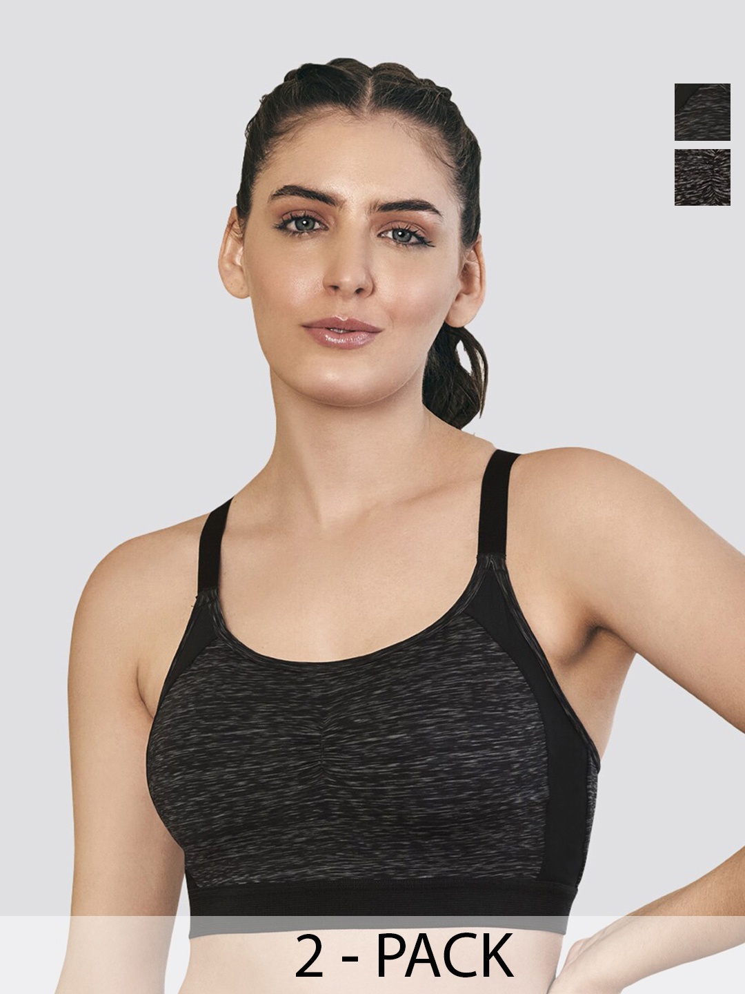 

K LINGERIE Pack of 2 Alex High Impact Double Layered Workout/Sports Bra, Black