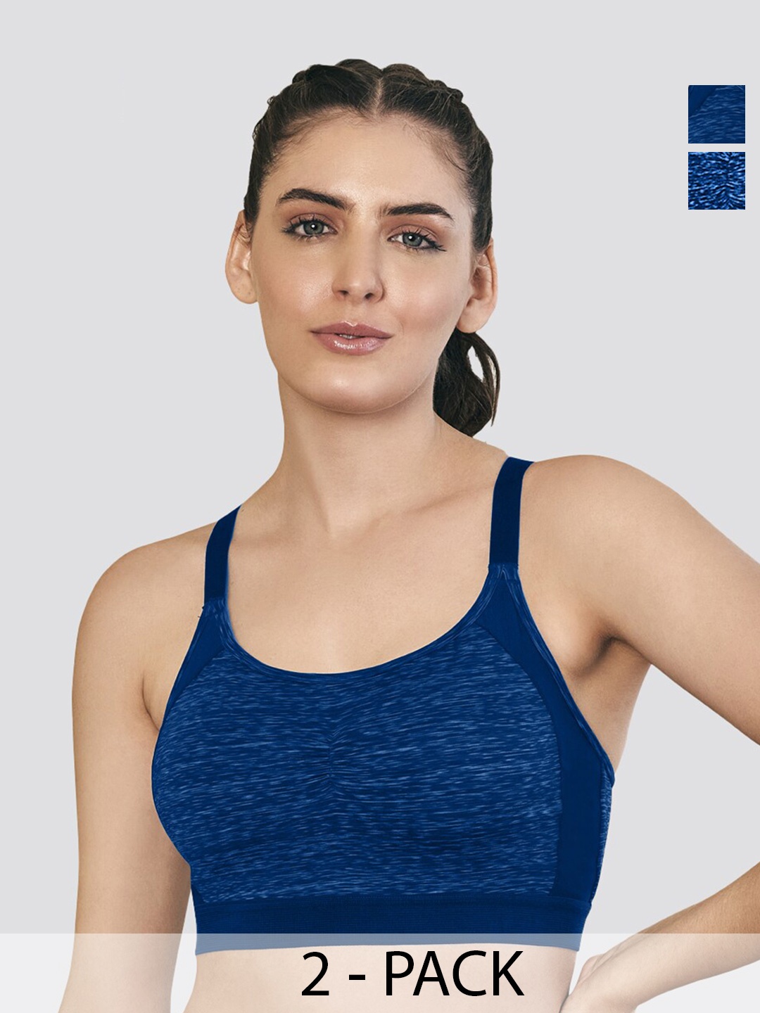 

K LINGERIE Pack of 2 Alex High Impact Double Layered Workout/Sports Bra, Blue