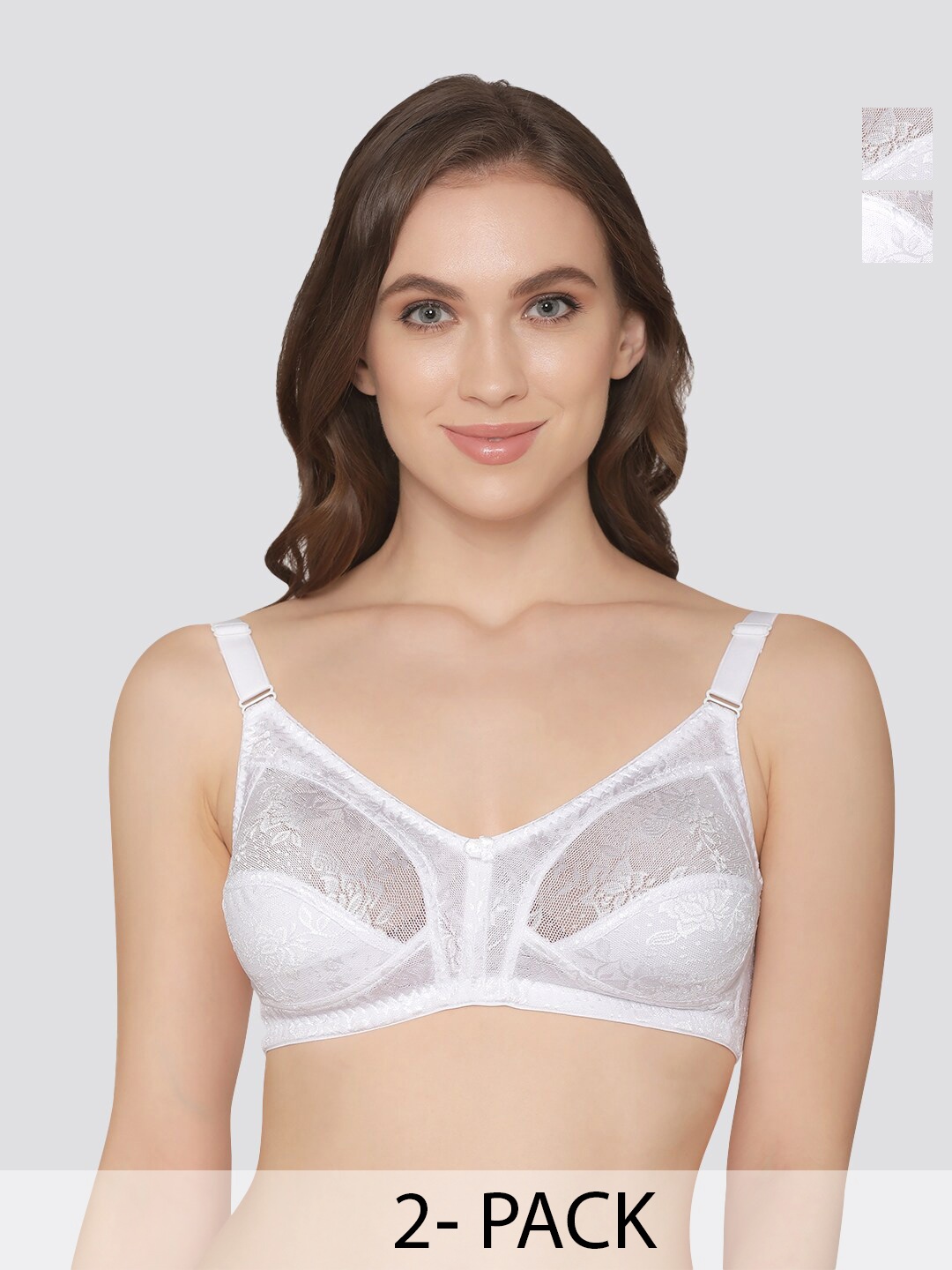 

K LINGERIE Pack of 2 Alvina Wirefree Comfort Embroidered Lace Bra, White