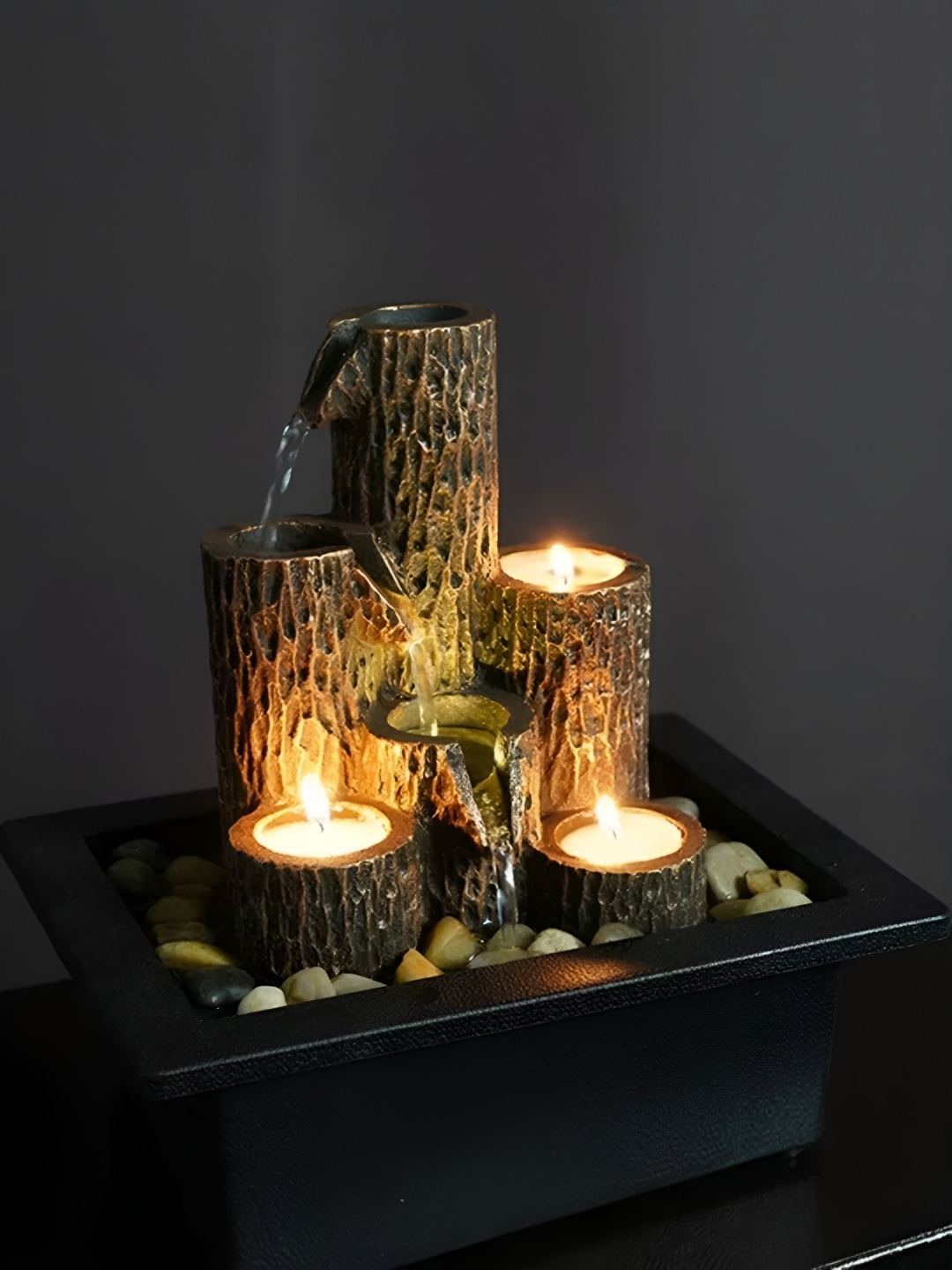 

THE ARTMENT Brown & Black Zen Garden Column Resin Fountain