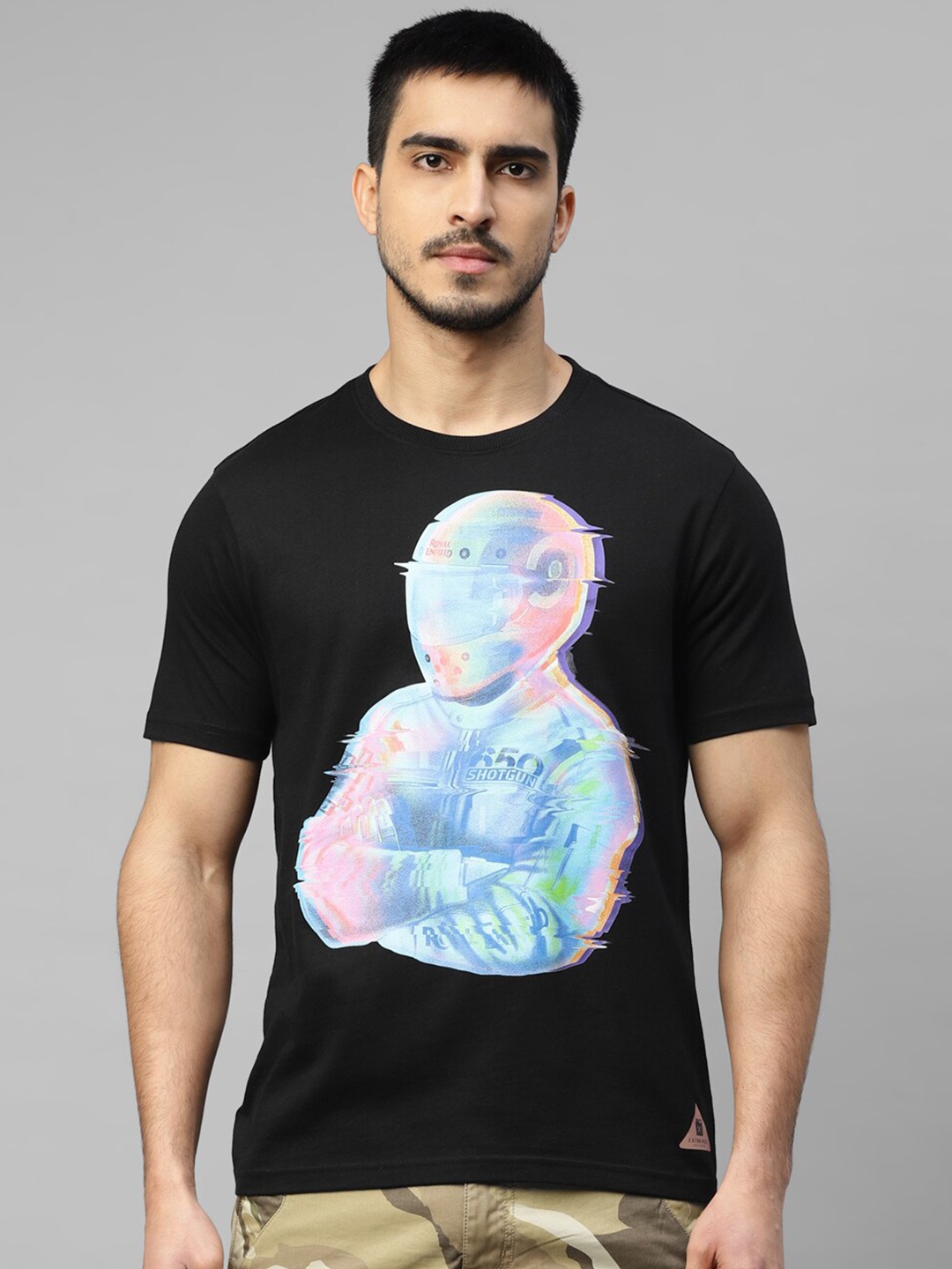 

Royal Enfield Glitch Rider Graphic Printed Round Neck T-shirt, Black