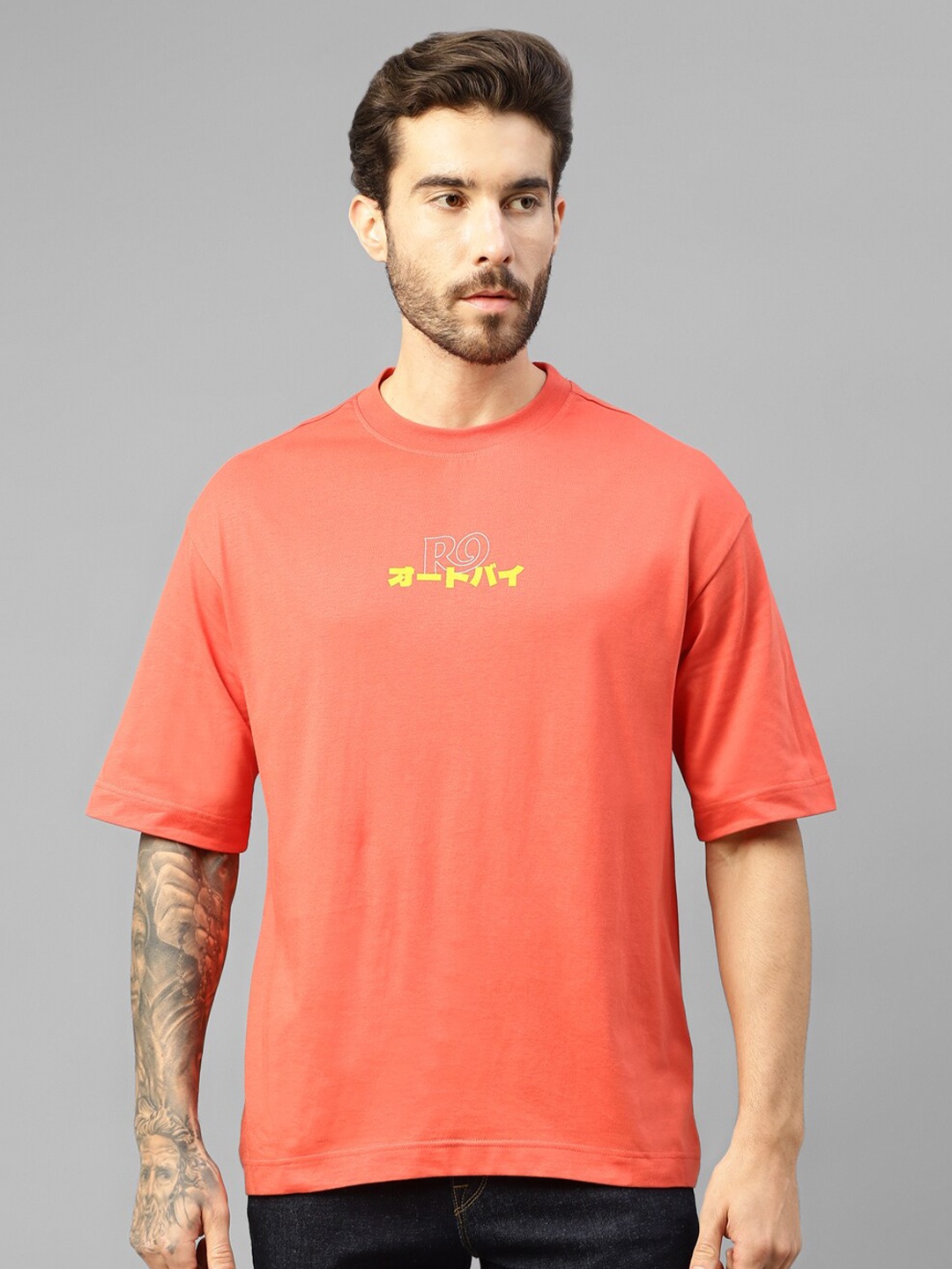 

Royal Enfield Graphic Printed Drop Shoulder Oversized T-shirt, Red