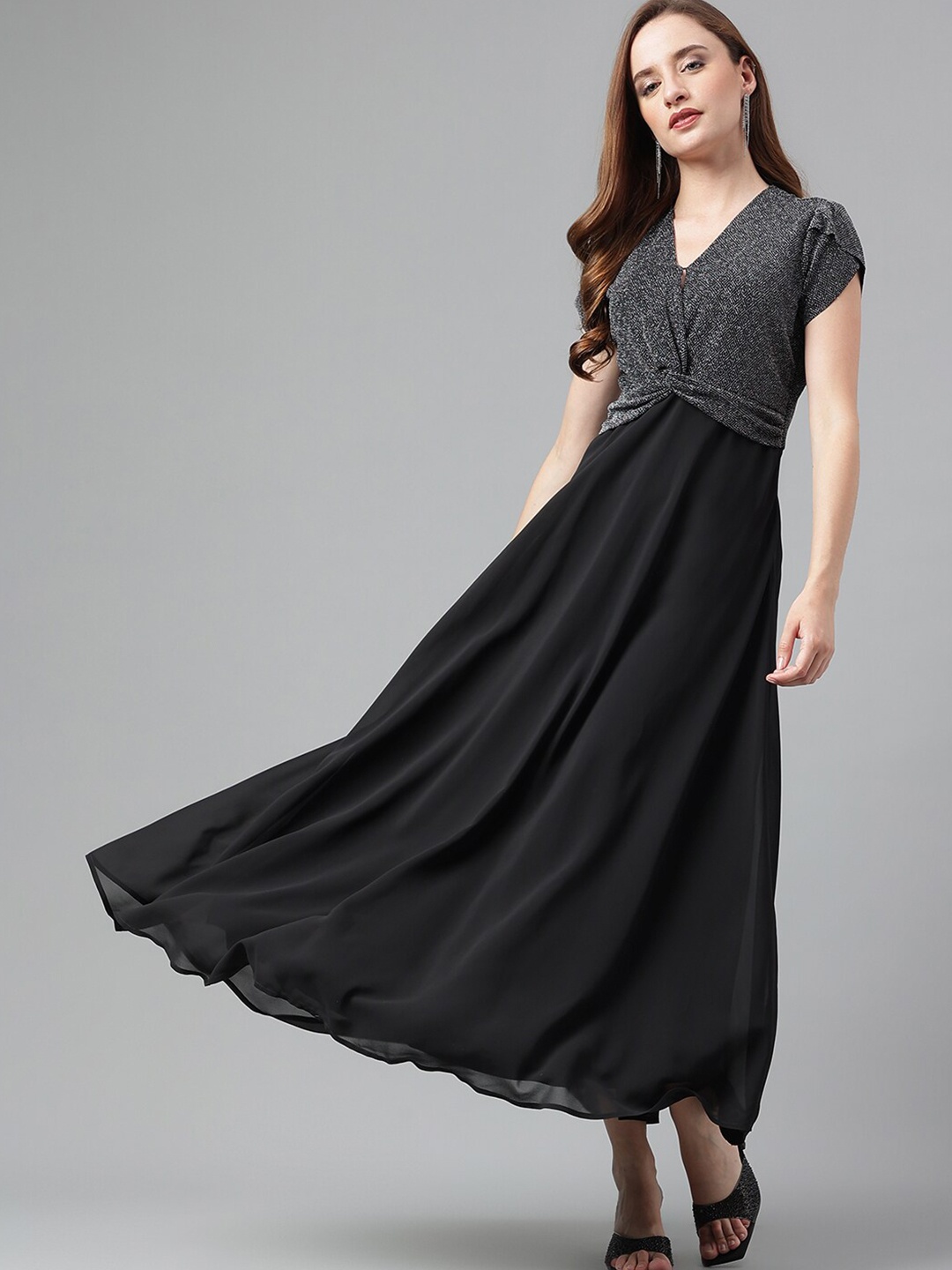 

Latin Quarters Flutter Sleeves Maxi Dress, Black