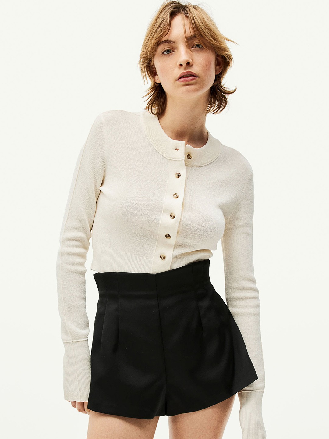 

H&M Women Shiny Twill Mini Shorts, Black