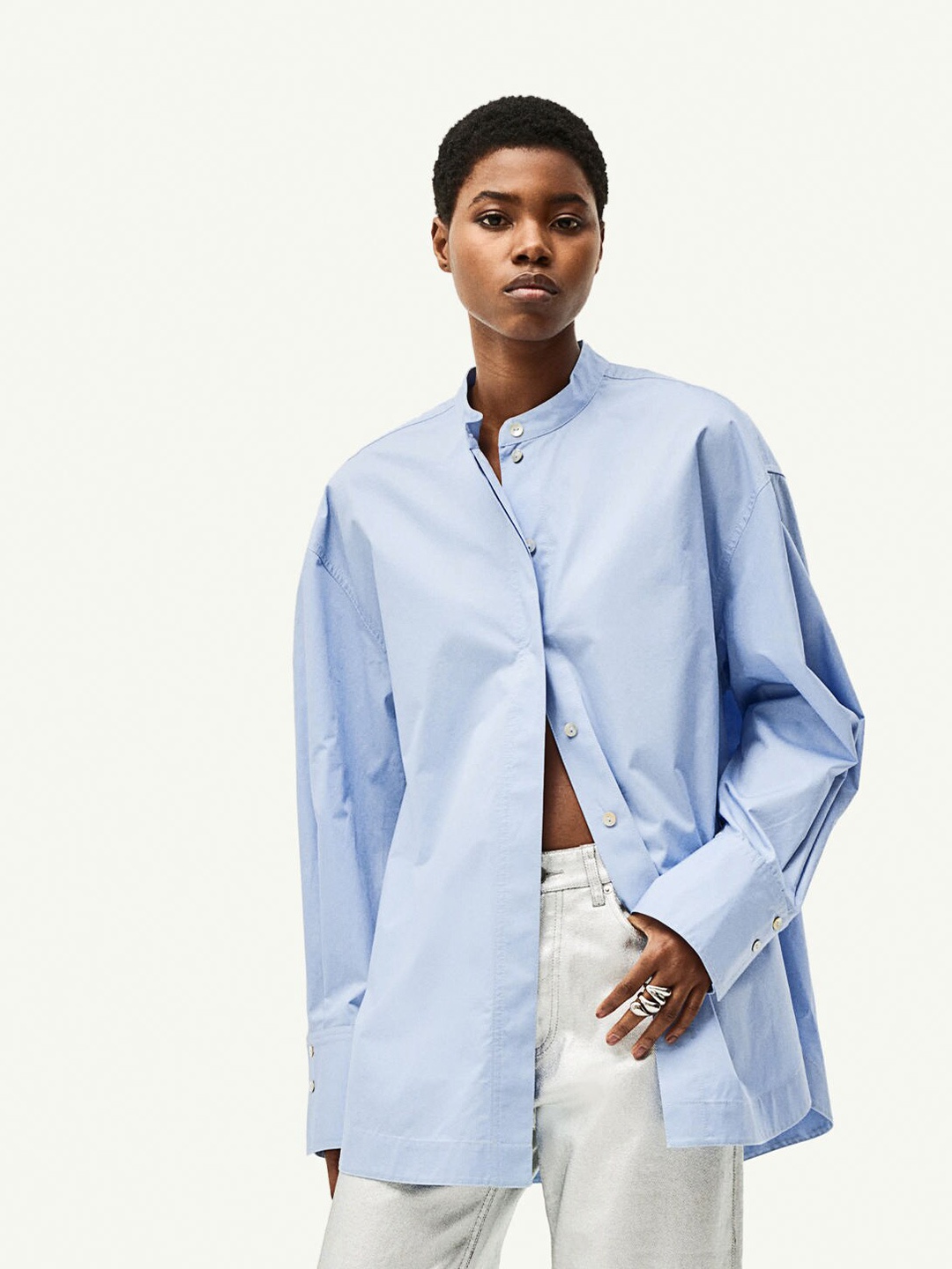 

H&M Oversized Grandad Shirt, Blue