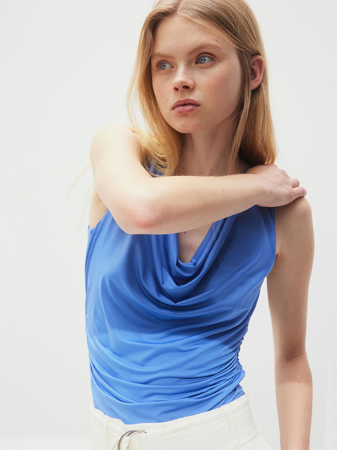 

H&M Cowl Neck Draped Top, Blue