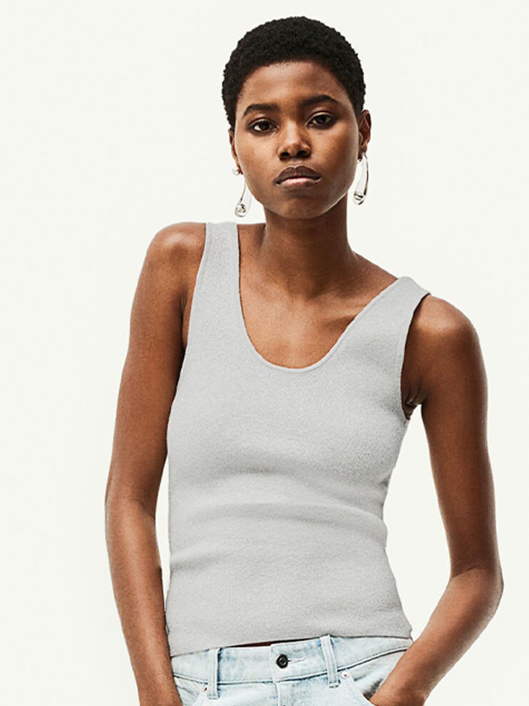 

H&M Knitted Vest Top, Grey