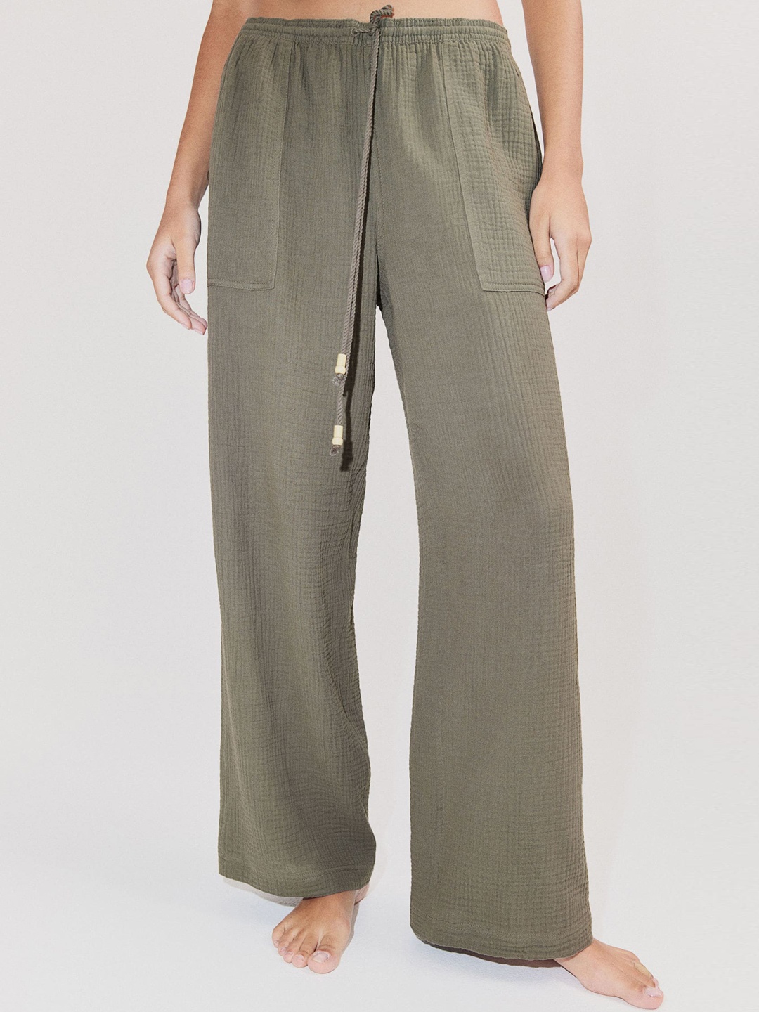 

H&M Muslin Pull-On Trousers, Green