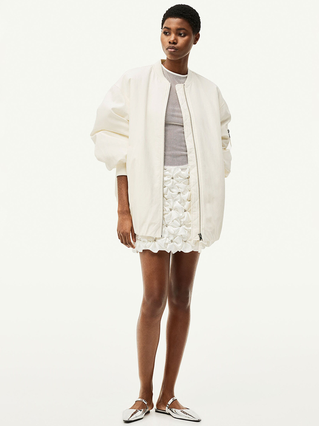 

H&M Women Oversized Bomber Jacket, White