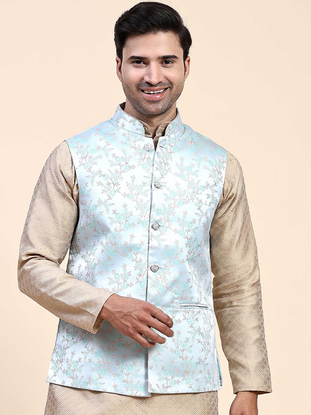 

Aanys Culture Printed Nehru Jacket, Blue