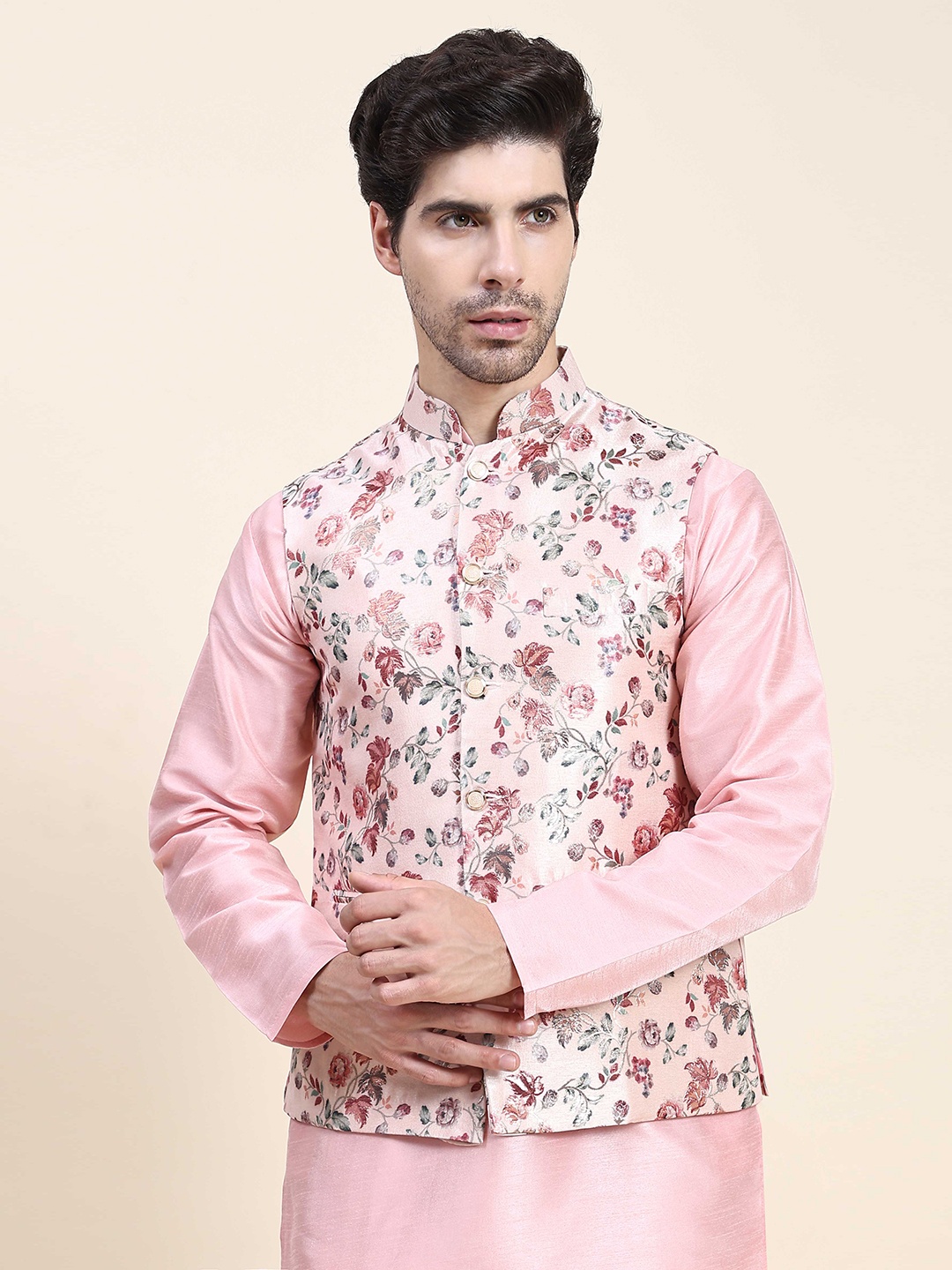 

Aanys Culture Printed Nehru Jacket, Pink