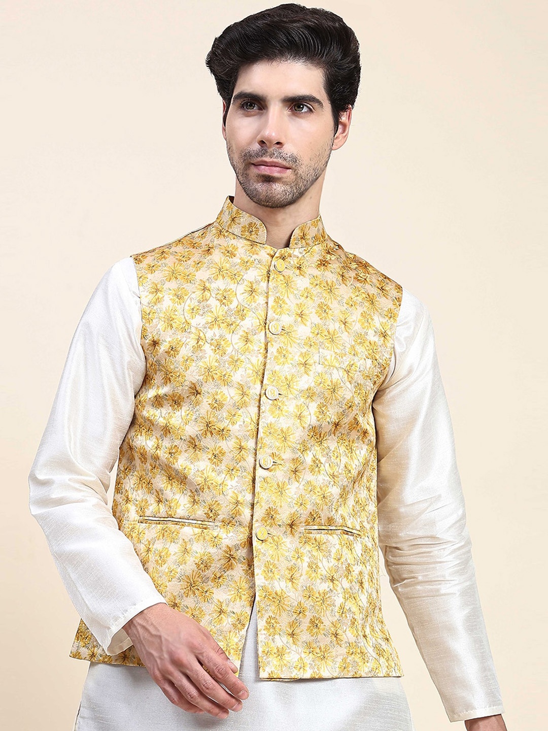 

Aanys Culture Printed Nehru Jacket, Yellow