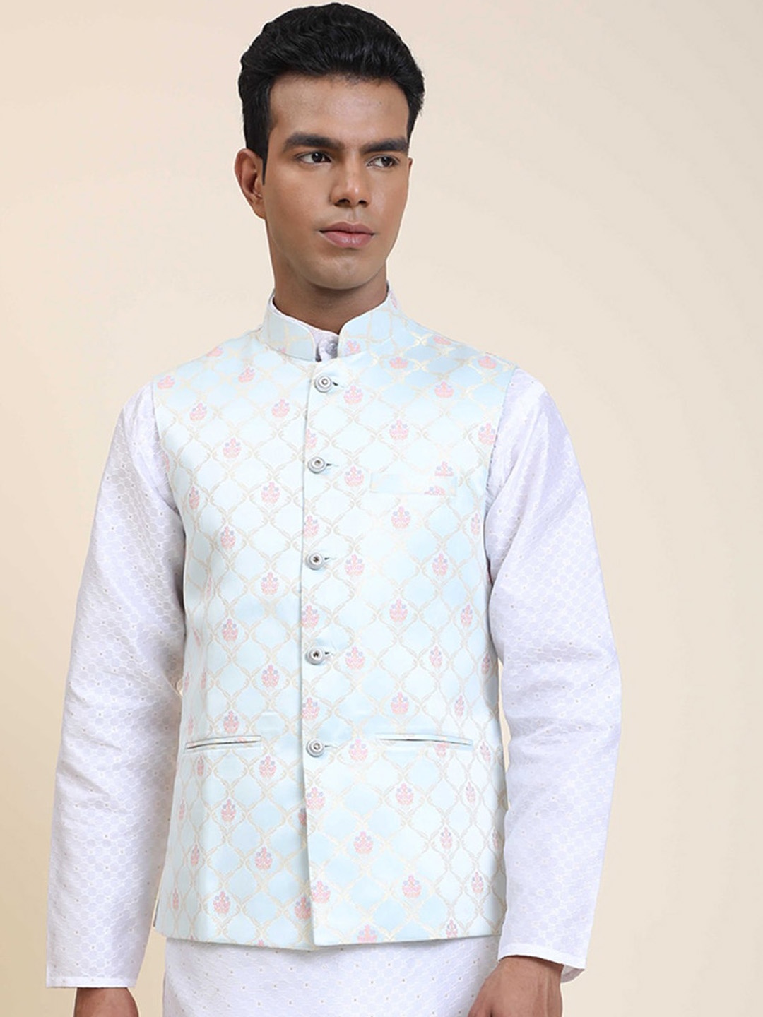 

Aanys Culture Printed Nehru Jacket, Blue