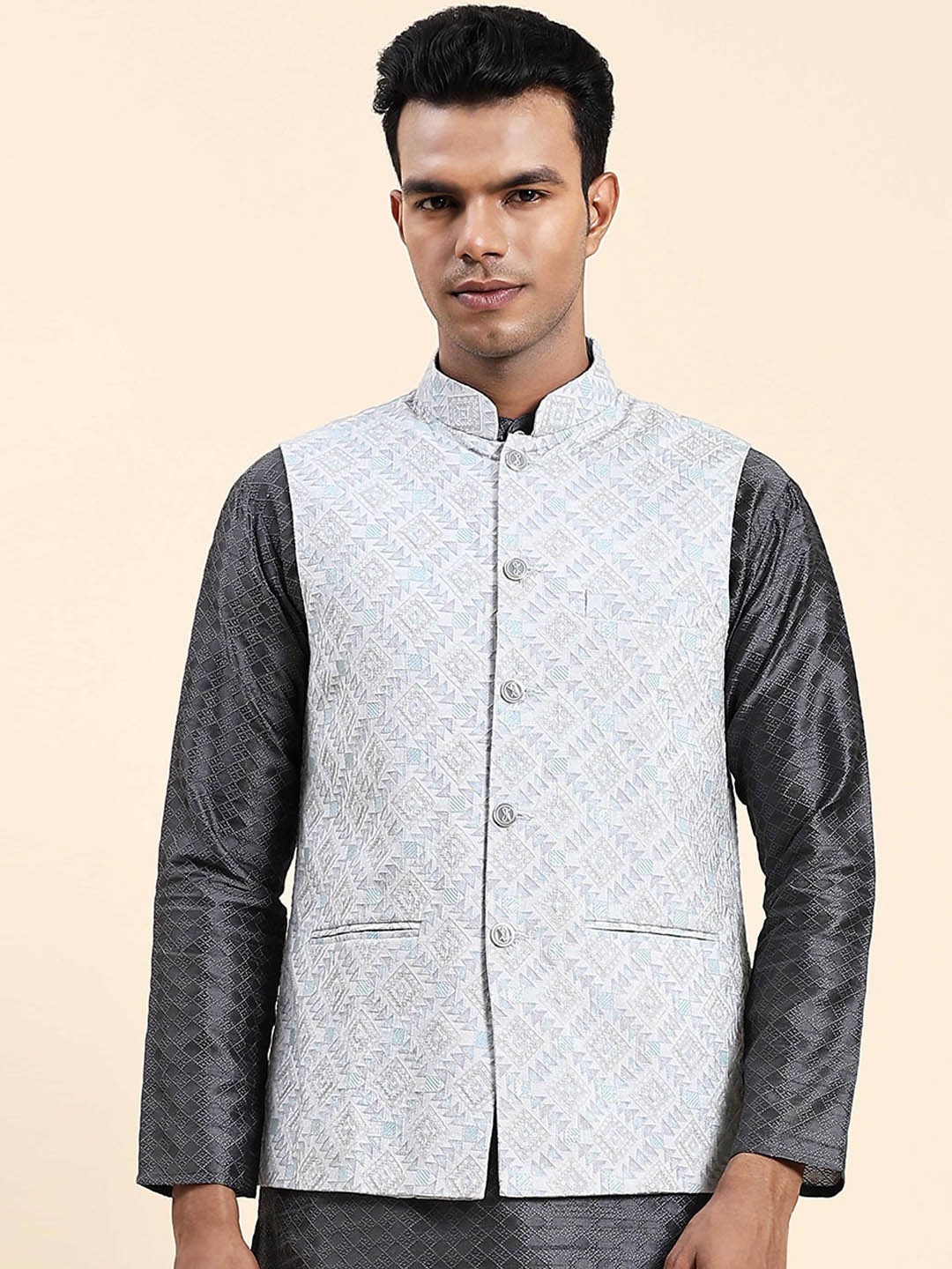 

Aanys Culture Printed Nehru Jacket, Blue