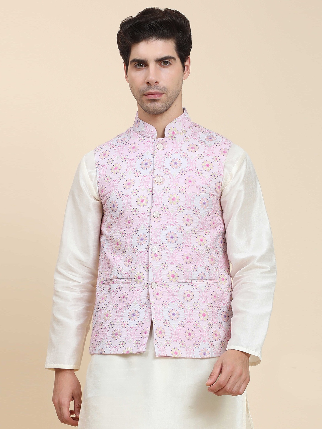 

Aanys Culture Printed Woven Nehru Jacket, Pink
