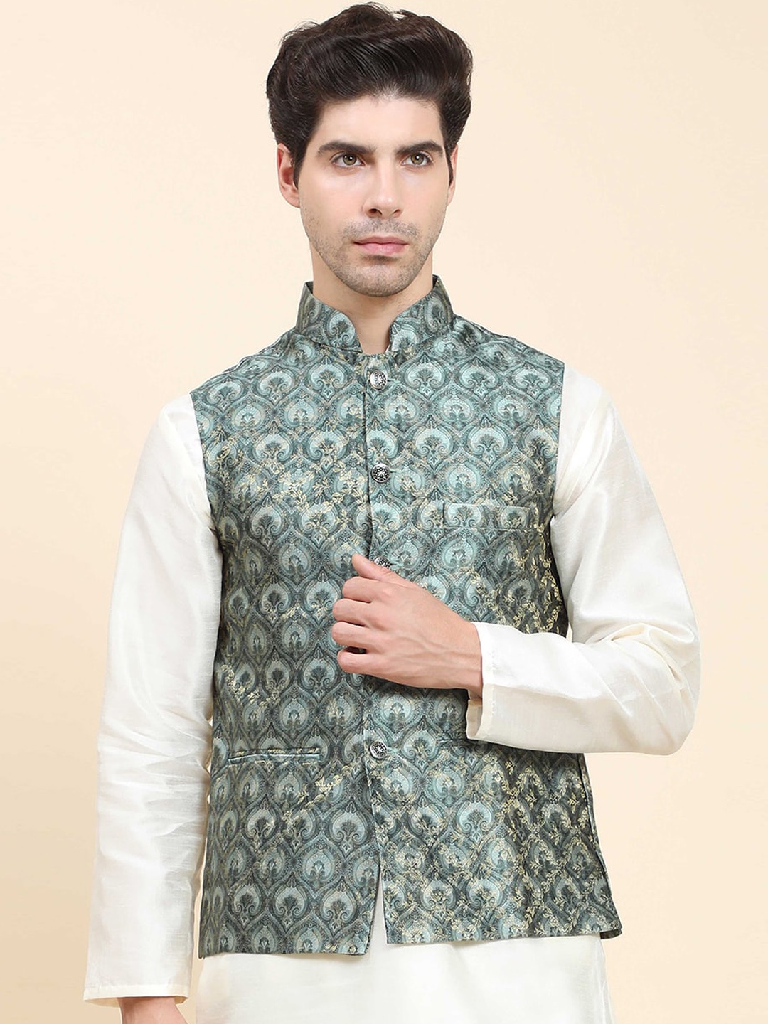 

Aanys Culture Printed Woven Nehru Jacket, Grey