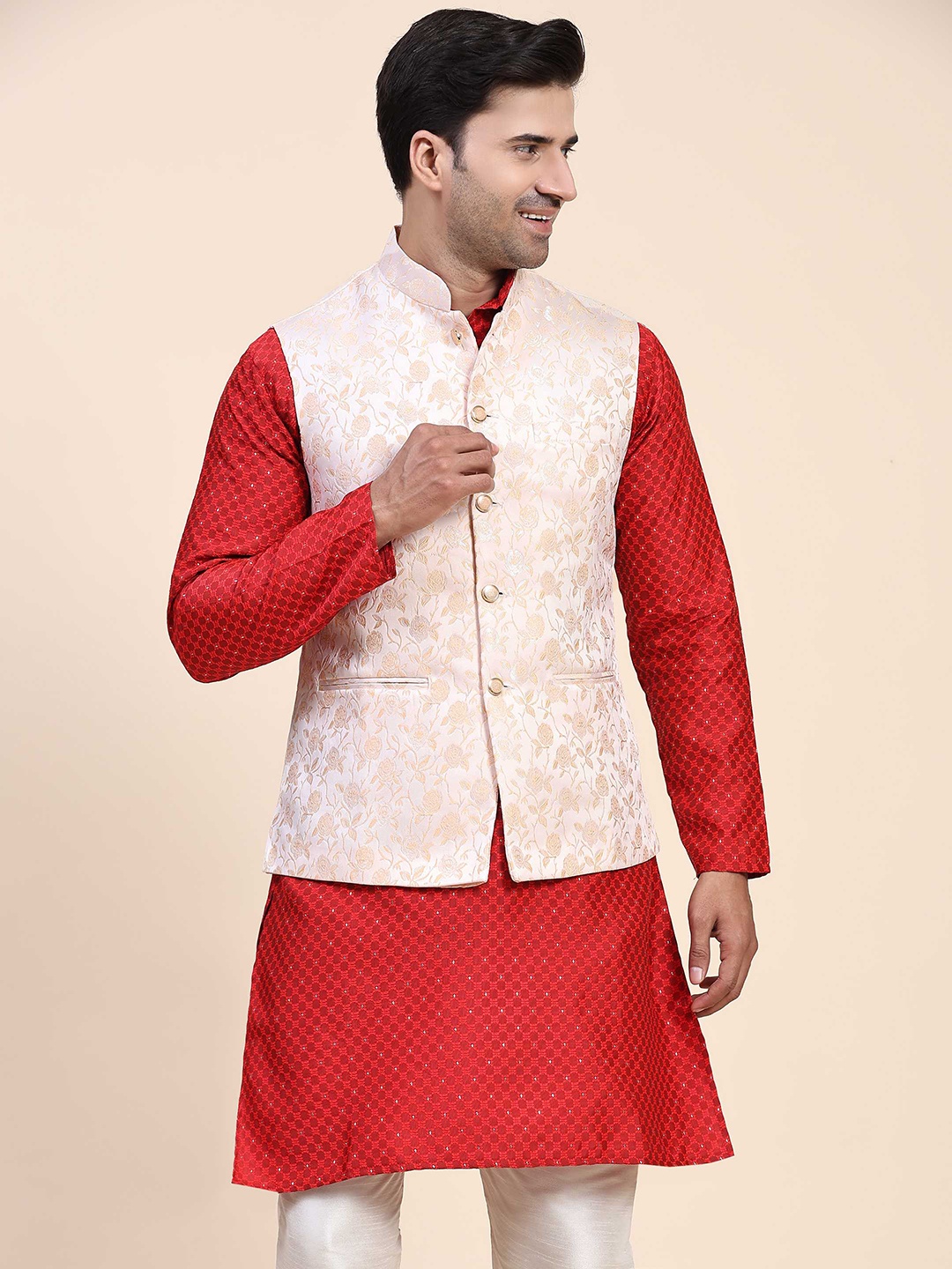 

Aanys Culture Printed Woven Nehru Jacket, Pink