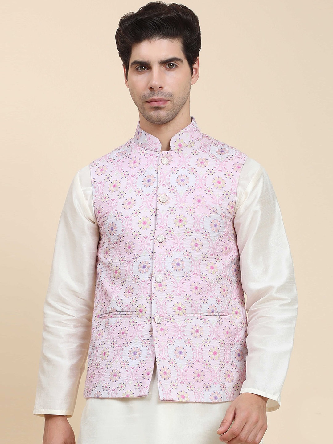

Aanys Culture Printed Woven Nehru Jacket, Pink