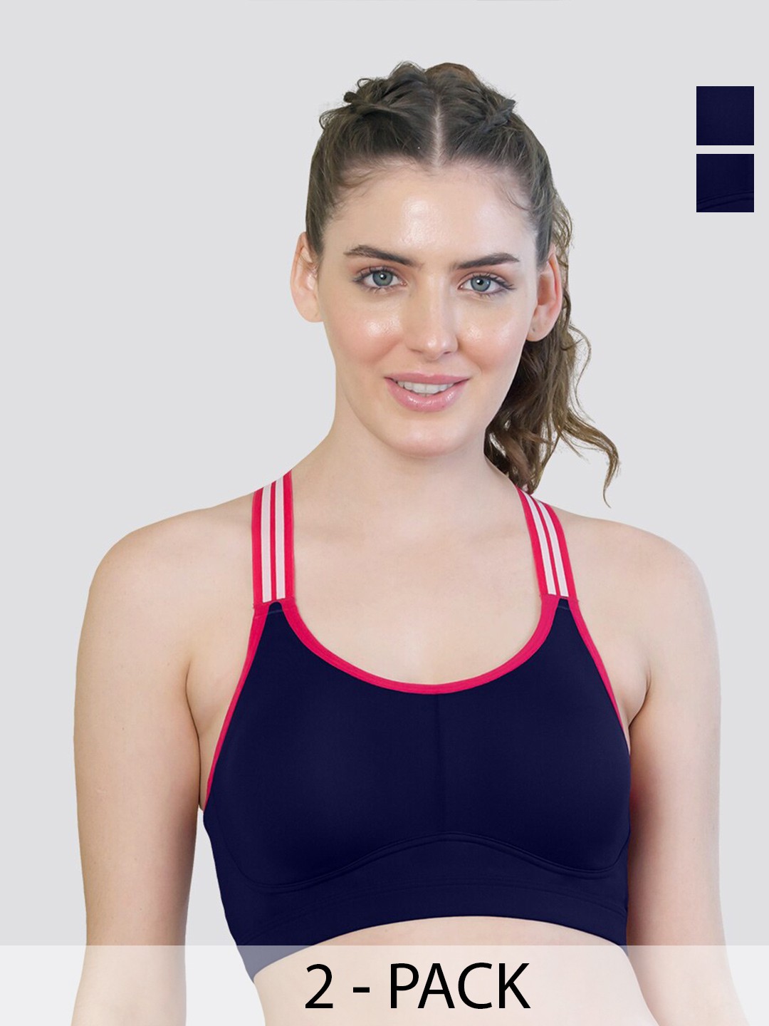 

K LINGERIE Pack of 2 Charlet Criss-Cross Back Cookie Cup Insertion High Impact Sports Bra, Blue