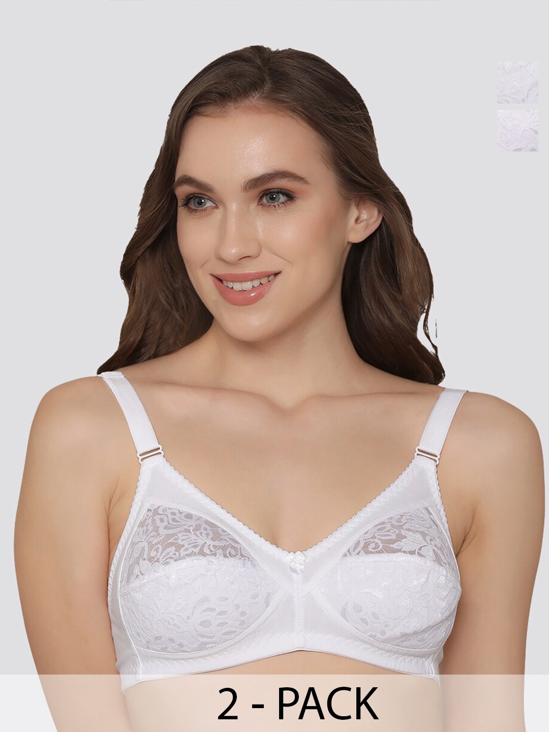 

K LINGERIE Pack of 2 Clare Full Support Lace Bra, White