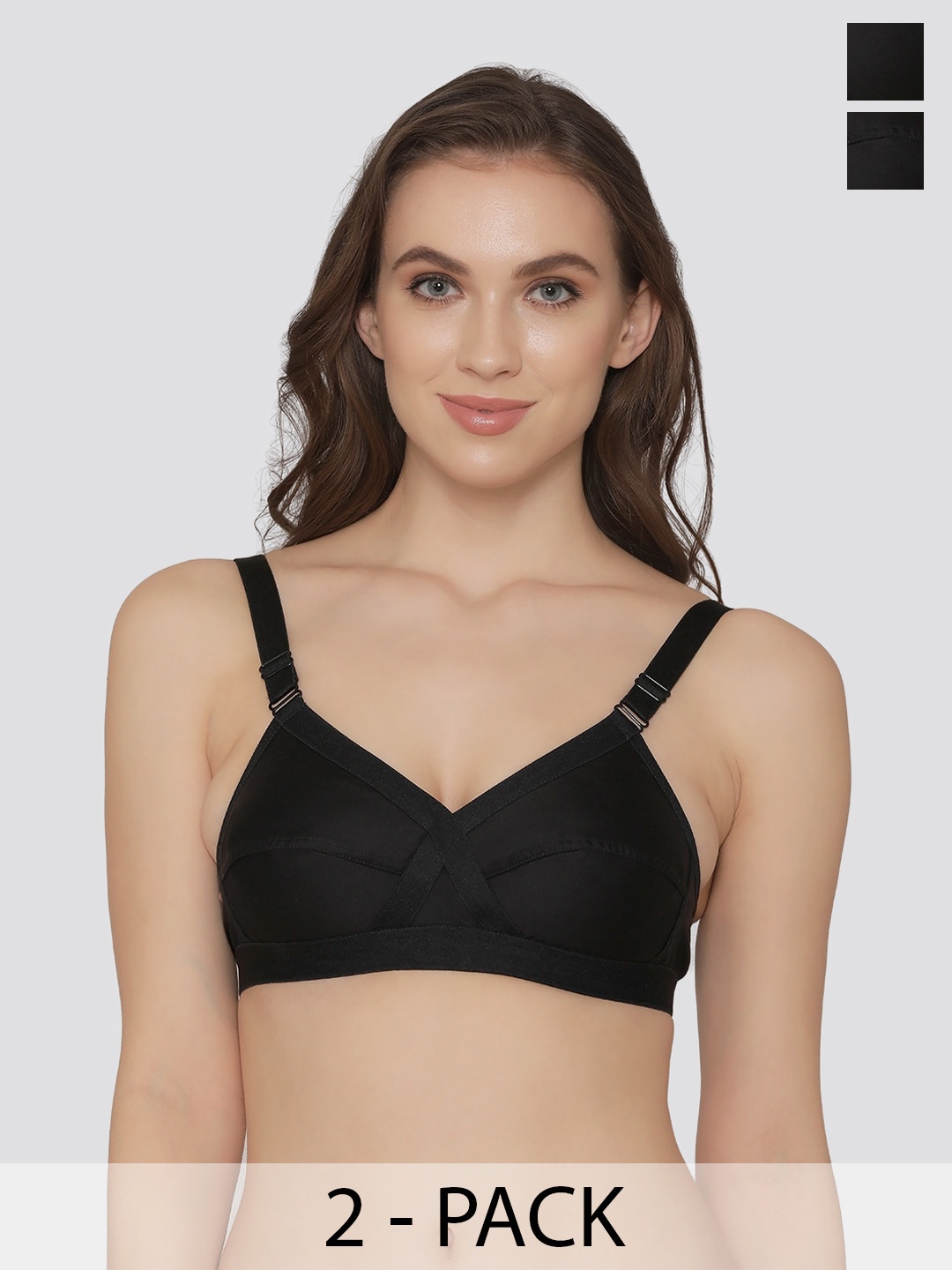 

K LINGERIE Pack of 2 Cross Care Full Coverage Wirefree Minimizer Bra, Black
