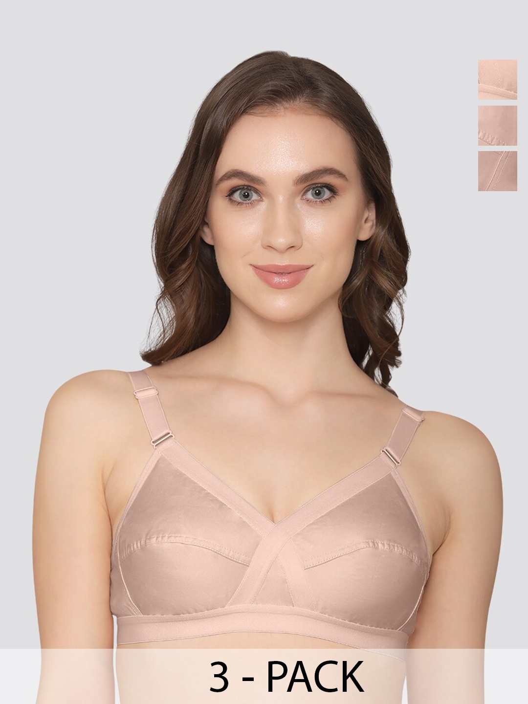 

K LINGERIE Pack of 2 Cross Care Full Coverage Wirefree Minimizer Bra, Beige