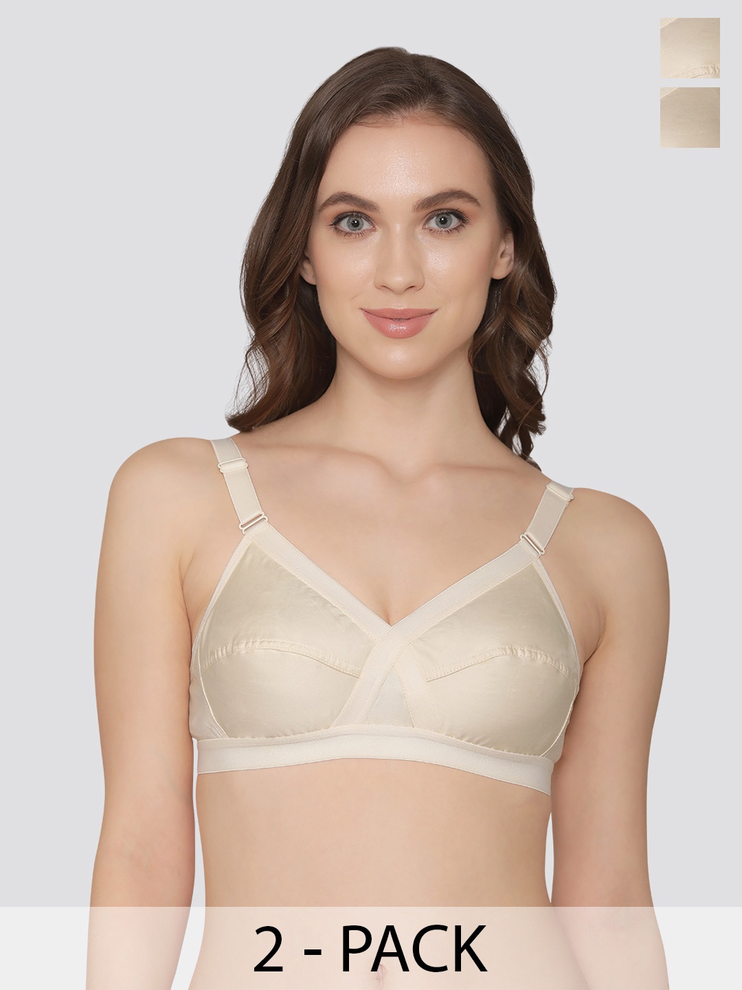 

K LINGERIE Pack of 2 Cross Care Full Coverage Wirefree Minimizer Bra, Beige