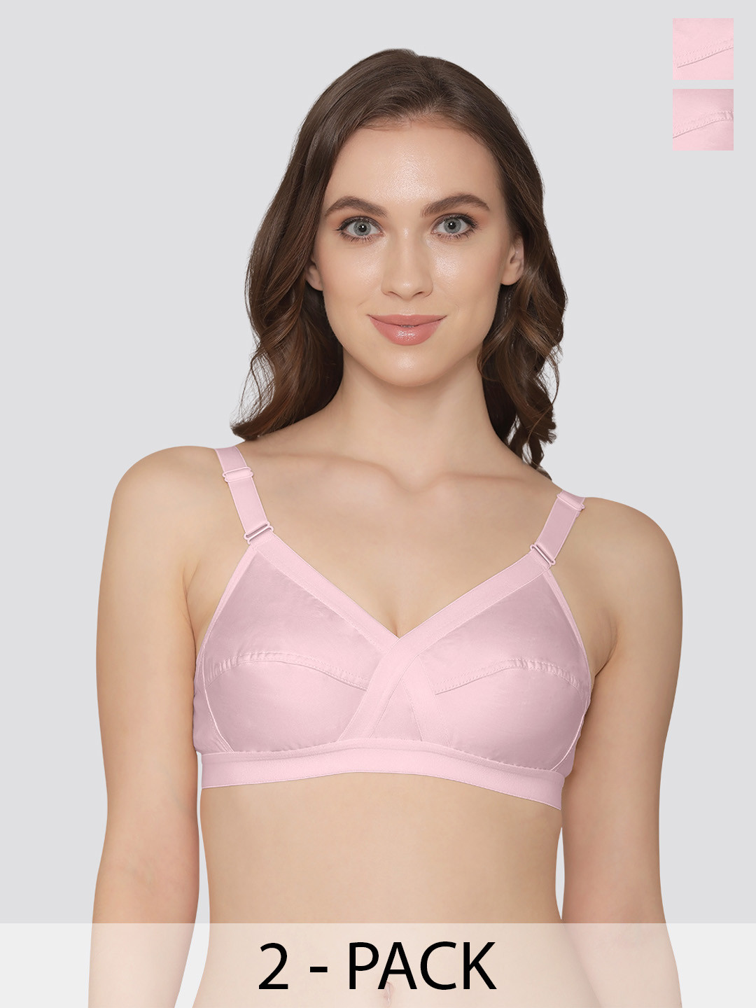 

K LINGERIE Pack of 2 Cross Care Full Coverage Wirefree Minimizer Bra, Pink