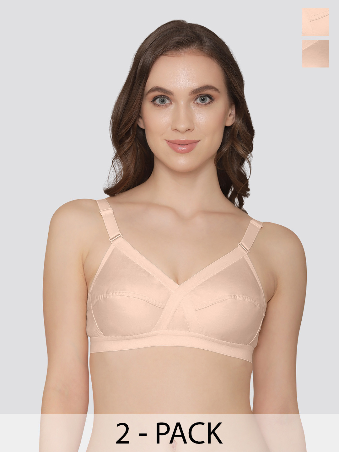 

K LINGERIE Pack of 2 Cross Care Full Coverage Wirefree Minimizer Bra, Peach
