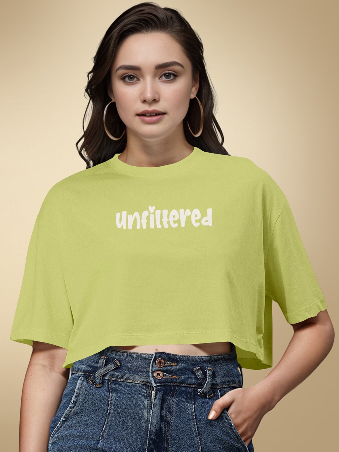 

HERE&NOW Typography Round Neck Cotton Boxy T-shirt, Olive