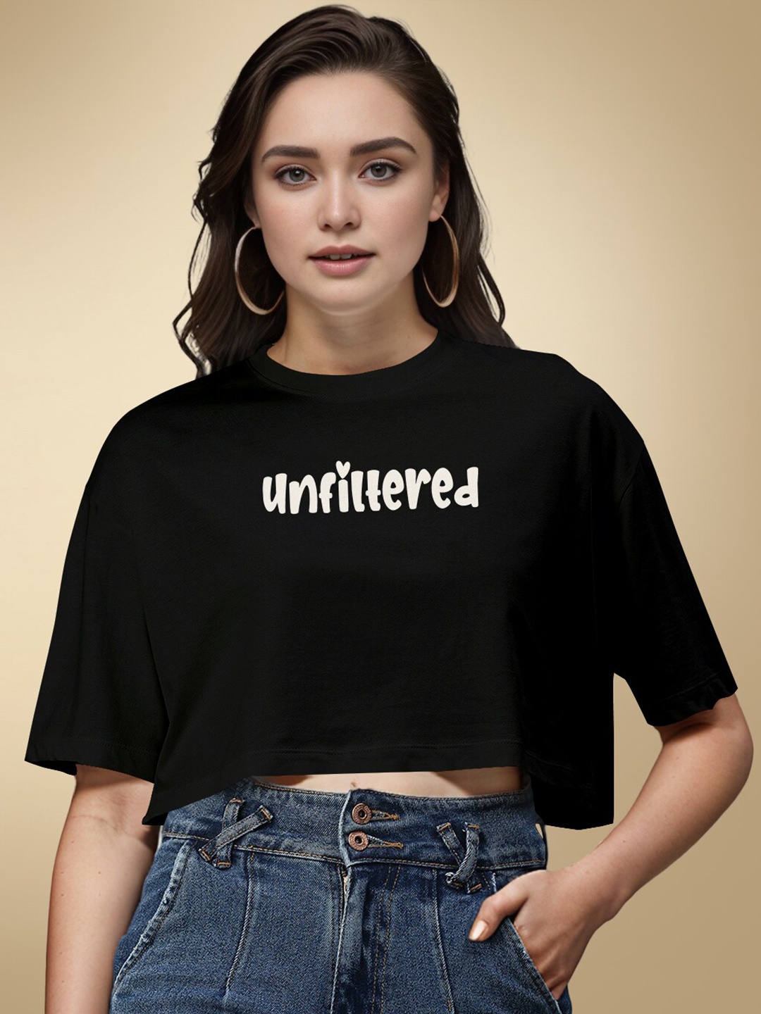 

HERE&NOW Typography Round Neck Boxy T-shirt, Black
